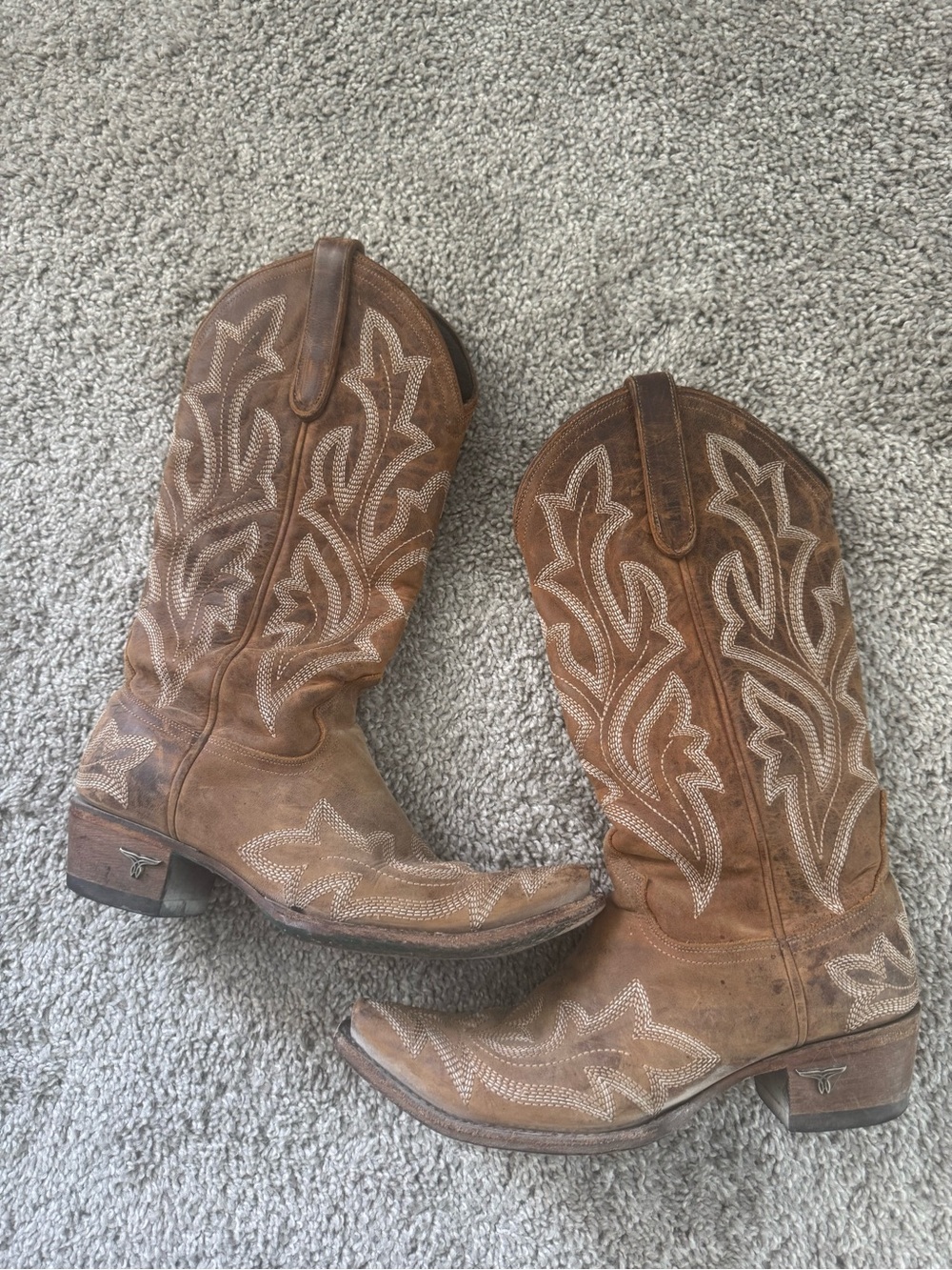Brown Embroidered Leather Cowboy Boots - Lane
